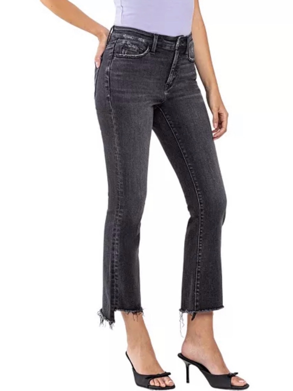 New Vervet By Flying Monkey High Rise Step-Hem Raw-Hem Cropped Black Jeans 27